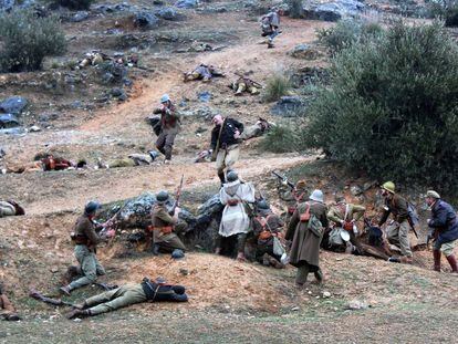 Recreación de la batalla del Jarama en Morata este sábado.