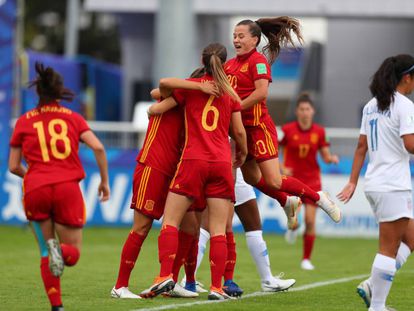 La selección española celebra el gol de Patri ante Estados Unidos en el Mundial.