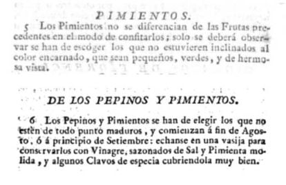 En el recetario de Juan de la Mata quedó constancia del uso de los pepinos y pimientos