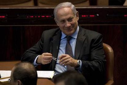 El primer ministro israelí, Benjamín Netanyahu, durante la sesión parlamentaria para aprobar la ley de referéndum.