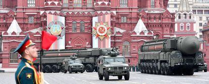 Misiles balísticos intercontinentales, en el ensayo general de un desfile militar, el pasado mayo en la Plaza Roja de Moscú.