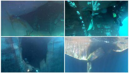 Fotos de los daños en los petroleros atacados presentadas por la misión de Emiratos Árabes Unidos a la ONU.