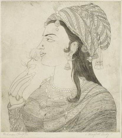 'Mughal Lady' (1950), de Abdur Rahman Chughtai.