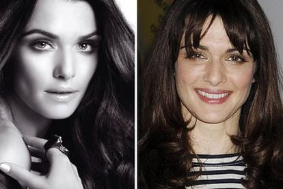 Imágenes de la actriz Rachel Weisz en el anuncio de L'Oréal y en la vida real.