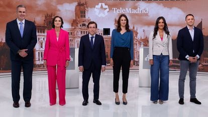 Los candidatos a la alcaldía de Madrid, en el debate electoral de Telemadrid, el 22 de mayo.
