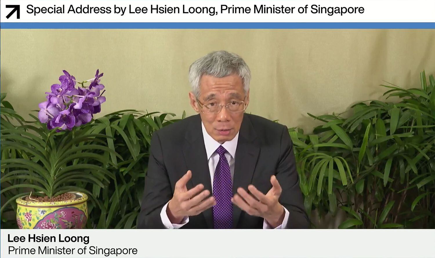 Captura de vídeo de la intervención del primer ministro de Singapur el pasado 29 de enero en la cita virtual del Foro Económico Mundial.
