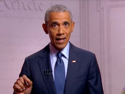 El expresidente Barack Obama, durante su discurso en la Convención Demócrata.