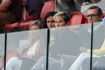 La seleccionadora Montse Tomé, este sábado durante el partido entre el Atlético de Madrid y el Athletic.