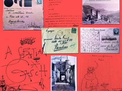 Montaje con parte de la correspondencia del archivo de Sebastià Gasch, con misivas de Dalí, un dibujo de Lorca y postales del poeta Foix y de Hans Arp.