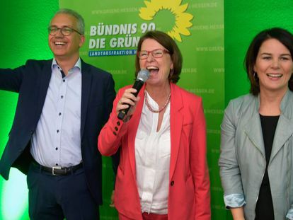 Los líderes de los verdes celebran los resultados en las elecciones en Hesse (Alemania).