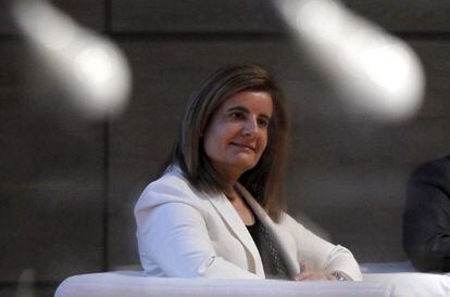 La ministra de Empleo, Fátima Báñez, en un acto esta mañana en el Museo del Traje de Madrid.