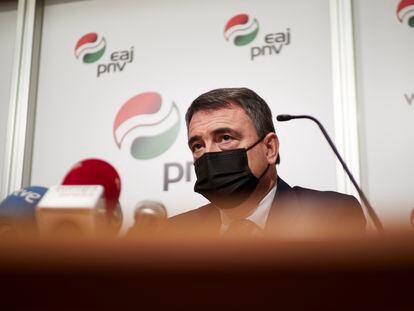El portavoz del PNV en el Congreso de los Diputados, Aitor Esteban, el día 17 en un acto de su partido, en Pamplona.