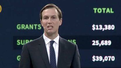 El asesor de la Casa Blanca Jared Kushner presenta el plan económico cde paz, el marte en Manama.  