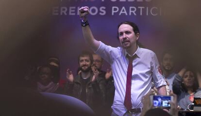 Pablo Iglesias, este domingo, en Vistalegre.