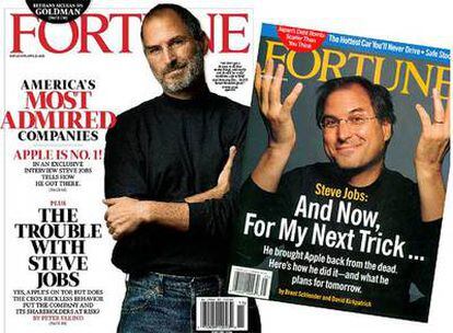 Portadas de la revista <i>Fortune</i> en 2008 y en 1998 con Jobs de protagonista.