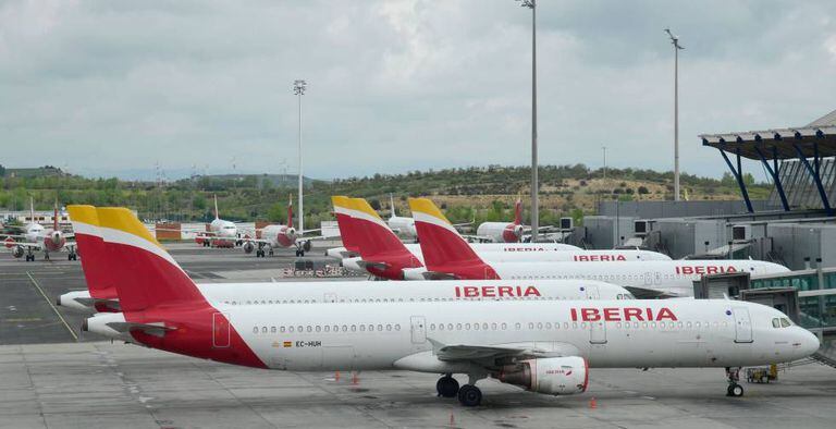 Aviones de Iberia estacionados en el aeropuerto Adolfo Suárez Madrid-Barajas, el pasado 7 de abril.