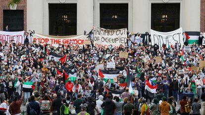 Manifestación pro-Gaza en la Universidad de Harvard (Cambridge, Massachusetts, EE UU), el día 14.