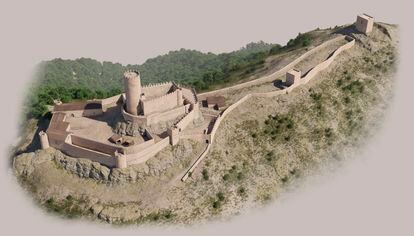 Recreación en 3D del castillo de Montsoriu en el siglo XII.