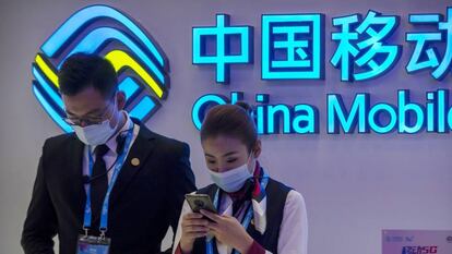 Estand de China Mobile en una feria en Pekín, en octubre.