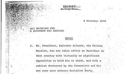 Introducción de uno de los documentos desclasificados del Consejo Nacional de Seguridad de EE UU con un perfil del expresidente chileno Salvador Allende.