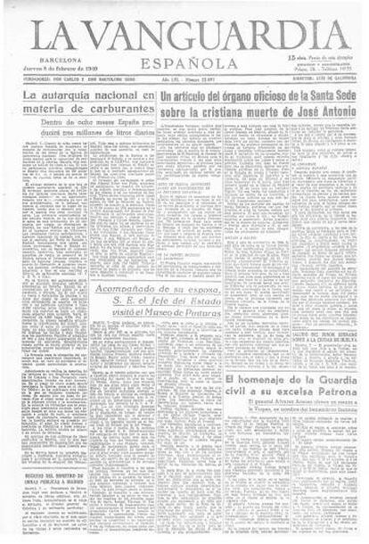 Portada de 'La Vanguardia' del 8 de febrero de 1940 anunciando el milagroso carburante.