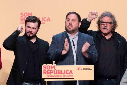 Gabriel Rufián, Oriol Junqueras i Joan Tardà.
