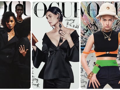 Tres de las portadas diseñadas por Kim Jones para 'Vogue Italia'.