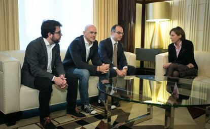 El encuentro entre Junts pel Sí y Carme Forcadell, en el Parlament.