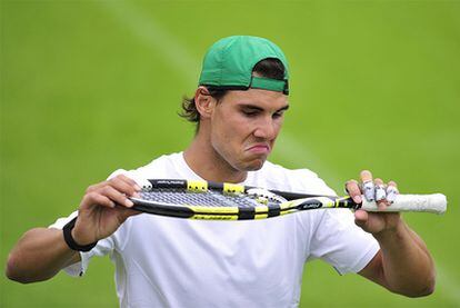 Nadal, durante su entrenamiento en Wimbledon.