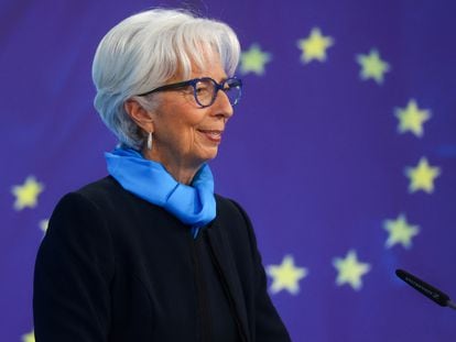La presidenta del BCE, Christine Lagarde, en la rueda de prensa posterior al Consejo de Gobierno de la institución el pasado mes de octubre.