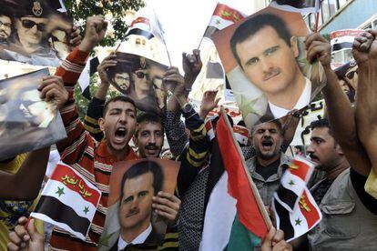 Manifestación de partidarios de Bachar El Asad