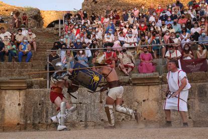 La pelea de gladiadores del pasado año, en el foro romano de Mérida.