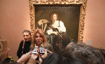 Carmen Cervera en la presentación de la obra de Caravaggio 'Santa Catalina de Alejandría' en el Museo Thyssen- Bornemisza.
