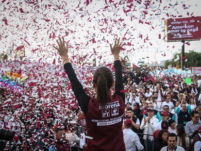 Claudia Sheinbaum durante un mitin en Pachuca (Hidalgo), el 14 de enero.