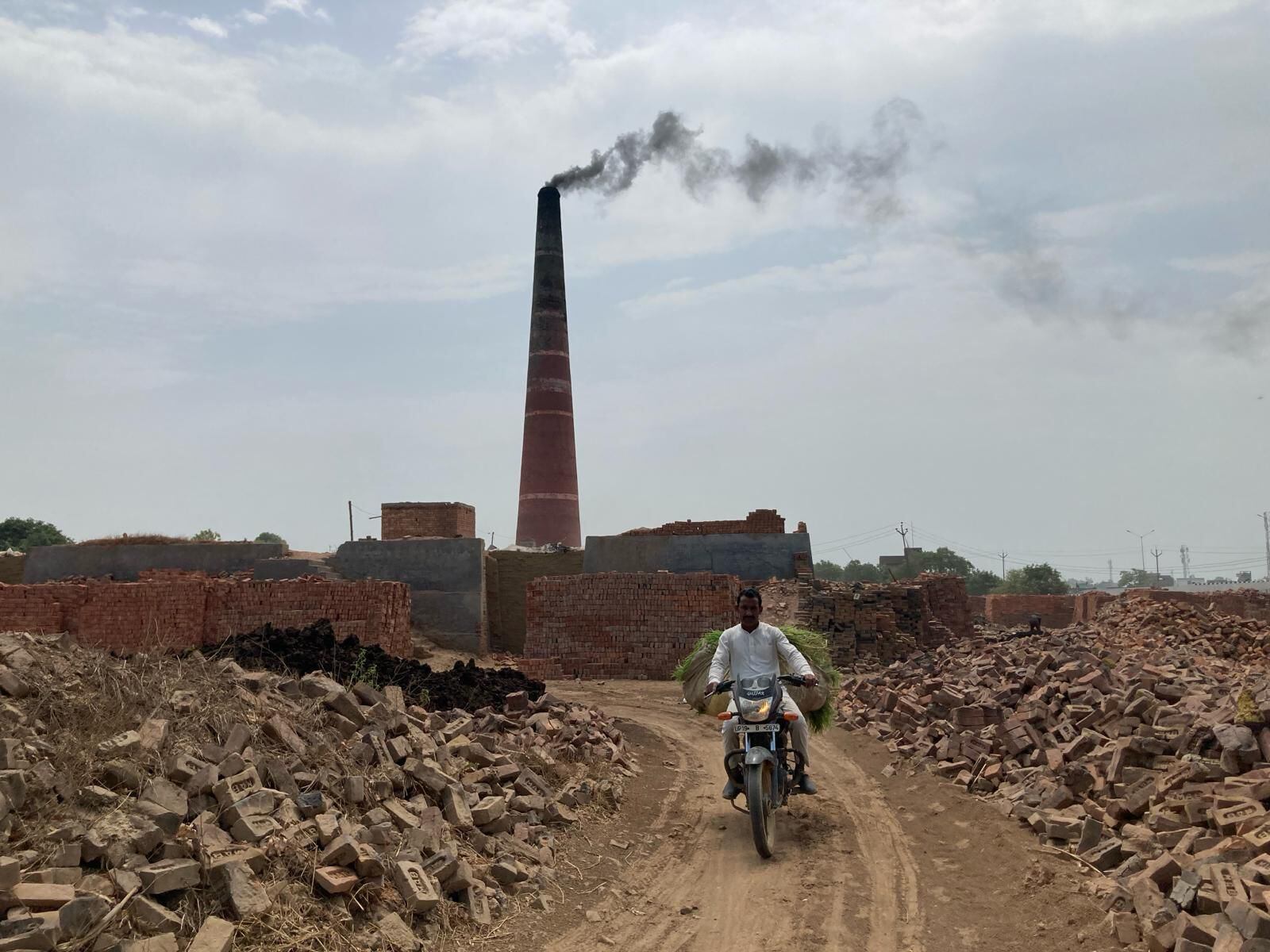 Sarvez, 35 anos, retorna em uma motocicleta da coleta de forragem no campo em Kairana (Uttar Pradesh) na quinta-feira, 6 de junho. 