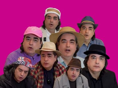 Collage de imágenes de Jaime Bayly en vídeos de su canal de YouTube, en los que siempre aparece con diferentes sombreros y gorros.