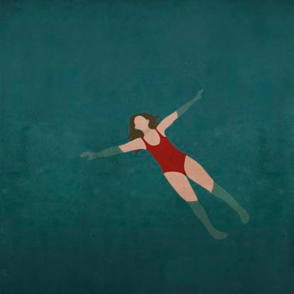 Ilustración de una mujer flotando en silencio.