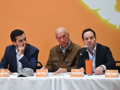 Jorge Álvarez Máynez, Dante Delgado y Clemente Castañeda, el 6 de febrero.
