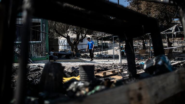 El campo de refugiados de Moria, en Lesbos, una semana después de haber sido arrasado por las llamas.