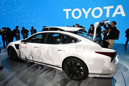 A semi-autonomous P4 prototype based on the current Lexus LS500h sedan at the Toyota press conference during CES 2019, Las Vegas.