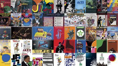 Algunos de los carteles que han ilustrado las diversas ediciones del Festival de Jazz de San Sebastián.