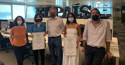 Maribel Marín, subdirectora de EL PAÍS; Ana Torres, redactora de EL PAÍS; Antonio Mayor, director de comunicación de la ONCE; Noor Mahtani, redactora de EL PAÍS, y Pablo Guimón, redactor jefe de Sociedad de EL PAÍS.