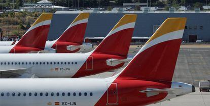 Aviones de Iberia en el aeropuerto de Madrid-Barajas.