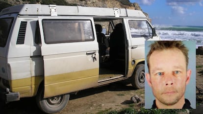 Furgoneta utilizada por Christian Brückner en el Algarve y retrato del alemán que se ha convertido en principal sospechoso de la desaparición de Madeleine McCann.