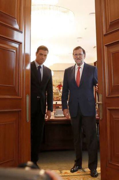 Pedro S&aacute;nchez y Mariano Rajoy, en su &uacute;ltima reuni&oacute;n en el Congreso.