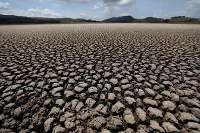 El suelo seco y cuarteado de la laguna de Suesca, en el departamento de Cundinamarca, Colombia, el 17 de febrero de 2021.