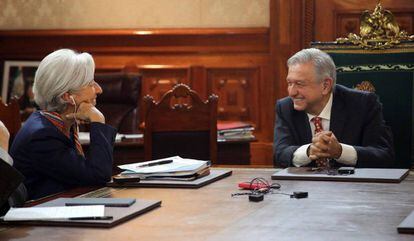 La directora del FMI, Christine Lagarde, durante su encuentro con López Obrador. 