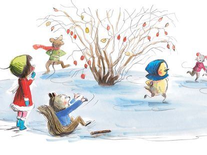 Una página del libro 'Minusculita en invierno', de Kimiko, con ilustraciones de Christine Davenier. Editorial Duomo.