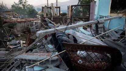 Una casa derrumbada por la explosión pirotécnica en A Torre (Paramos, Tui).