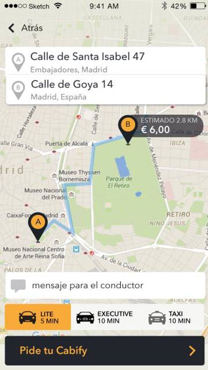 Imagen de la aplicación móvil de Cabify.